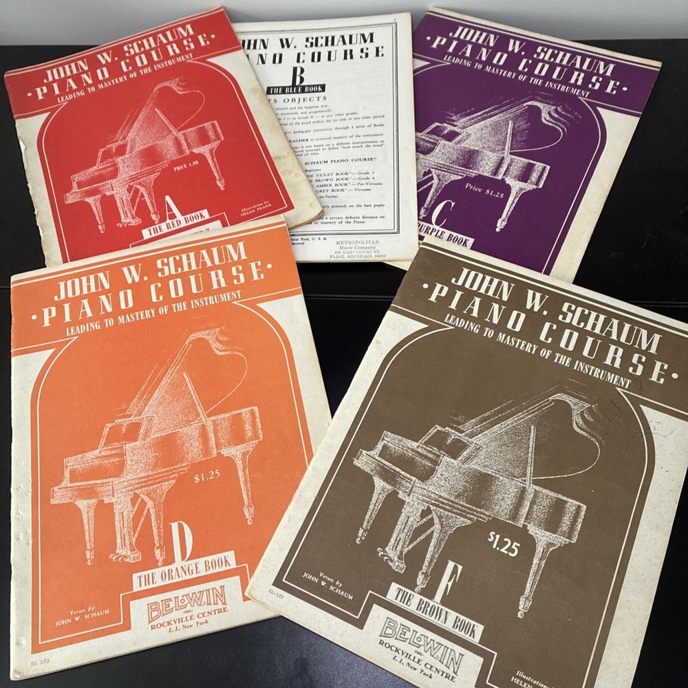 Lot of 5Vintage John W. Schaum Piano Course Books A, B, C,D,F 1945